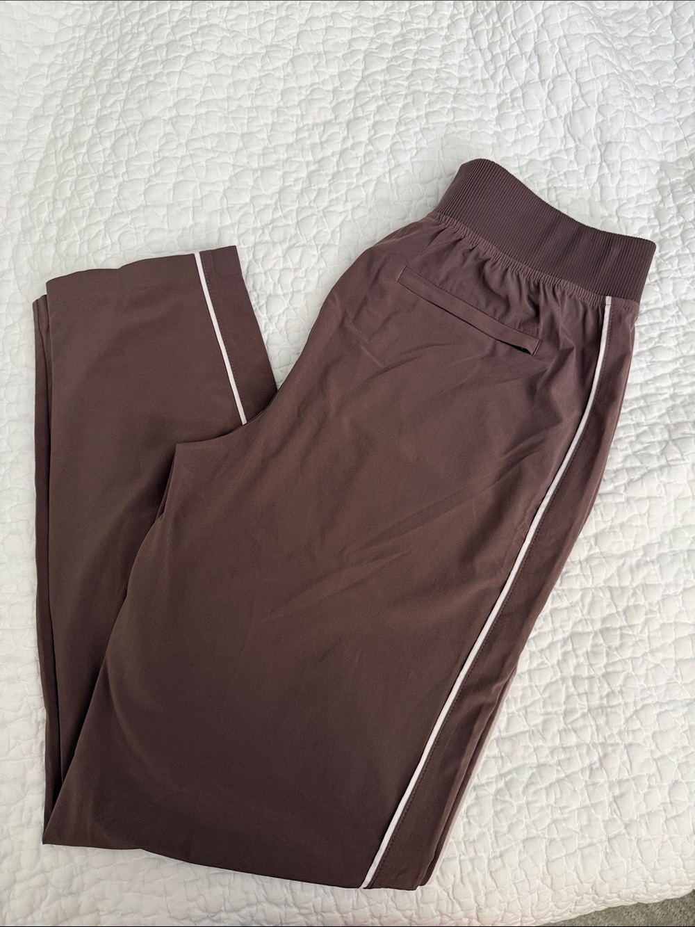 Athleta Mauve-Brown Women’s Track Pants with White Side Piping